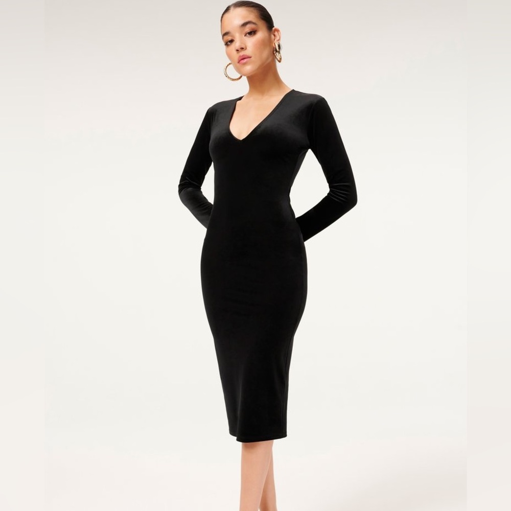 NWT Good American VELVET DEEP V MIDI DRESS